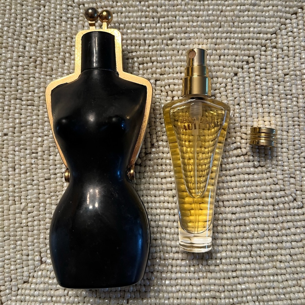Vintage Jean Paul Gaultier Black Rubber Clasped Perfume Case With perfume bottle